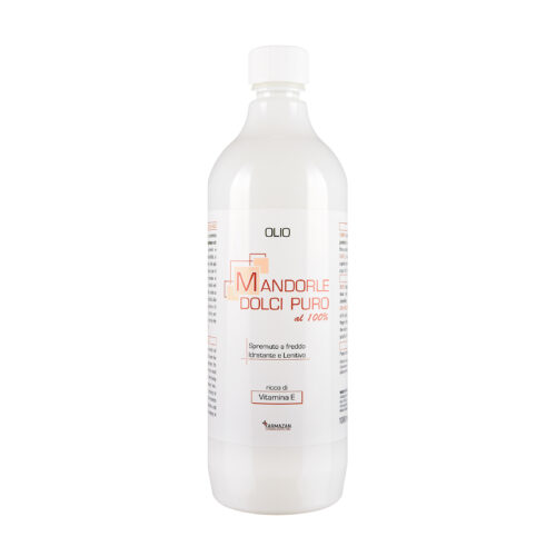 Olio di Mandorle Dolci Farmazan. Vista frontale del flacone bianco nel formato professionale da 1000 ml.