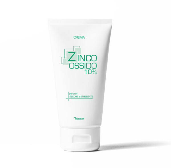 pasta-ossido-di-zinco-farmazan-tubetto-da-250-ml-fronte Pasta all'Ossido di Zinco Farmazan. Vista frontale del barattolo bianco con scritte verdi. Formato da 250 ml con tappo a vite.