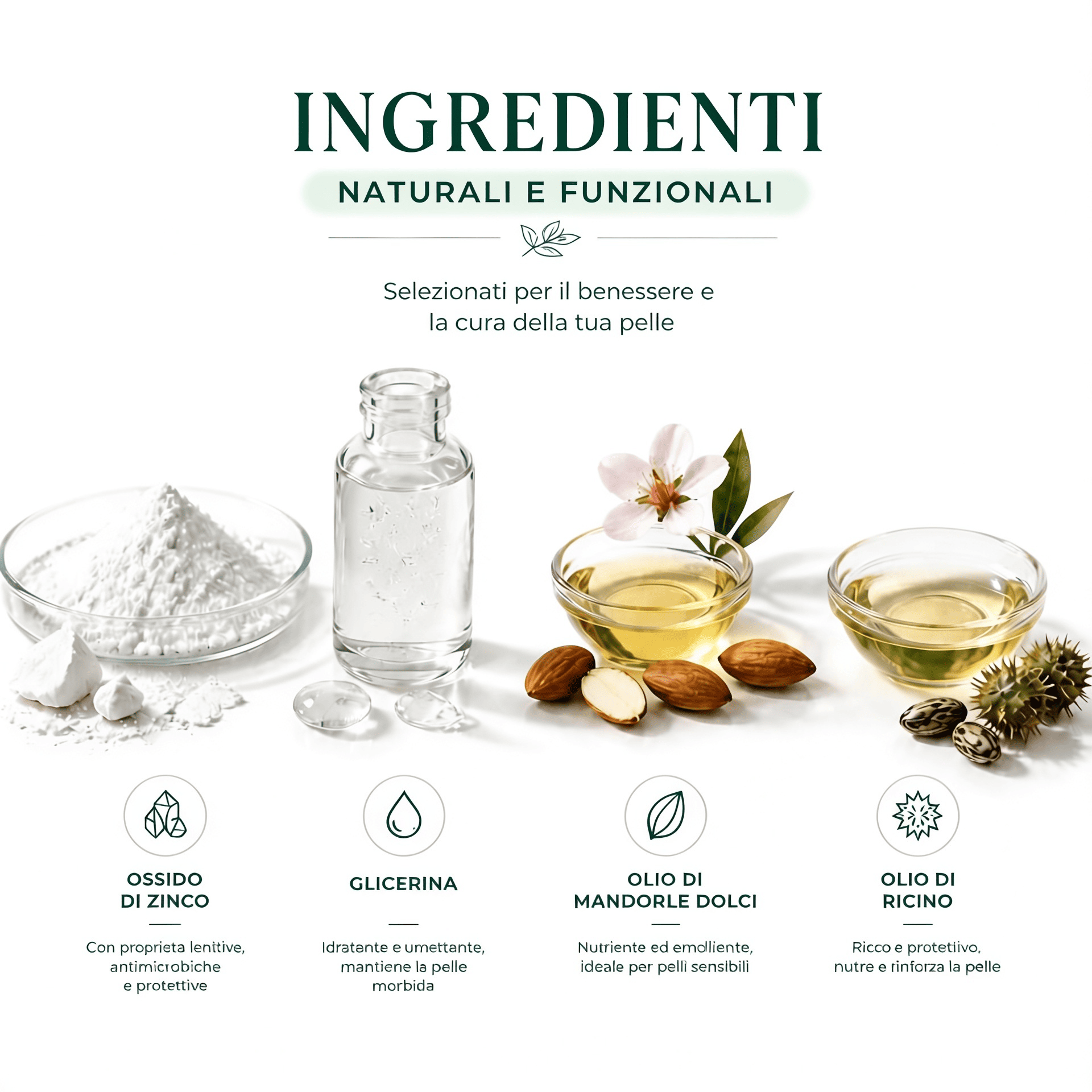 Scheda sintetica di presentazione dei principali ingredienti della pasta all'ossido di zinco Farmazan