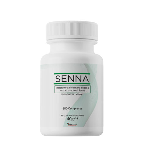 senna-in-compresse-farmazan-confezione-da-300-capsule Senna in compresse Farmazan. Vista frontale del flacone da 100 compresse
